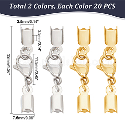 40個 2色 304ステンレススチール ロブスタークロウクラスプ コードエンド付き  ゴールデン·ステンレス鋼色  32mm  内径：3.5mm  20個/カラー&nbsp;STAS-UN0047-75