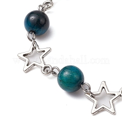3Pcs Dyed Tiger Eye and Alloy Star Charms Link Bracelets for Women&nbsp;BJEW-TA00559