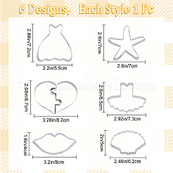 6スタイルの304ステンレススチールクッキーカッター  クッキー型  DIYビスケットベーキングツール  ハート＆スター＆スカラップ＆リップ＆ドレス  ステンレス鋼色  50~80x41~82x17.5mm&nbsp;DIY-CP0008-26