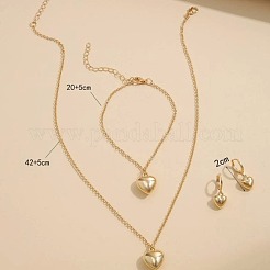 ハート合金ペンダントネックレス＆フープピアス＆チャームブレスレットセット  ゴールドカラー  410mm&nbsp;FS-WGCAE07-01