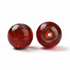 手作りゴールドパウダー入りランプワークビーズ  ラウンド  ミックスカラー  14.5x13.5~14mm  穴：1.6~2mm&nbsp;LAMP-C004-02