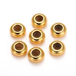 真鍮ビーズ  内部のゴムと  スライダービーズ  ロンデル  ゴールドカラー  7x3.5mm  穴：2mm&nbsp;KK-K197-B-15G