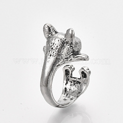 合金子犬カフ指輪  パグの犬  アンティークシルバー4  usサイズ4 1/4(15mm)&nbsp;RJEW-T008-09