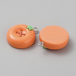 不透明樹脂ペンダント  フルーツの形のボタン  プラチナ鉄ループ付き  柿  25x21x7mm  穴：2mm&nbsp;LS-CRES-CJC0011-004G-P