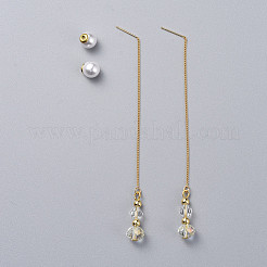 ロングチェーンイヤリング  真鍮製ダングルスタンドピアス  ガラスビーズ  アクリルイミテーションパールピアスバックキャッチ/イヤーナット  ゴールドカラー  透明  112mm  ピン：0.7mm&nbsp;EJEW-JE03677-02