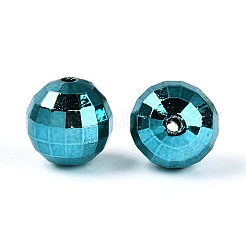 メッキアクリルビーズ  多面カット  ラウンド  ダークターコイズ  15~16mm  穴：2~2.5mm  約220個/500g&nbsp;PACR-TAC0005-04H