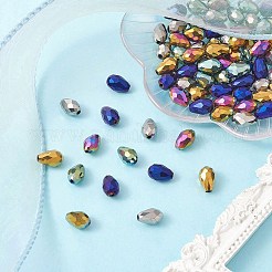 100 個 5 色電気メッキガラスビーズ連売り  多面カット  ティアドロップ  ミックスカラー  12x8mm  穴：1mm  20個/カラー&nbsp;EGLA-YW0001-62