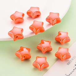 不透明なアクリルビーズ  パールカラーの  スター  レッドオレンジ  20.5x21x12.5mm  穴：3.5mm&nbsp;MACR-S372-02B-84