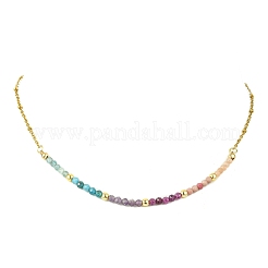 Natural Rhodonite & Apatite & Amethyst & Ruby & Sunstone Faceted Round Beaded 304 Stainless Steel Satellite Chain Necklaces&nbsp;NJEW-JN06151