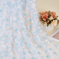 ポリエステルメッシュ生地  服装アクセサリー  雪の結晶模様  ライトスカイブルー  1500~1520x0.2mm&nbsp;DIY-WH0622-373A