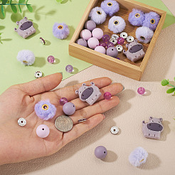 DIY メイキングキット 44個  シリコンフォーカルビーズ14個を含む  10個の鉄ラインストーンスペーサービーズ  アクリルビーズと模造ミンクファーのヨーロッパビーズ  ミックスカラー  10~26mm  穴：2~4mm&nbsp;DIY-TA0013-66