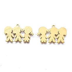 ステンレスペンダント201個  ガール＆ボーイ  18KGP本金メッキ  16x24x1mm  穴：1.4mm&nbsp;STAS-N091-153LG
