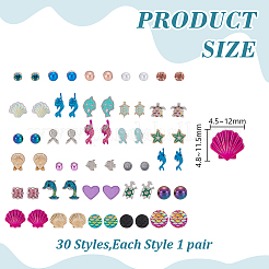 30 Pairs Zinc Alloy Resin Stud Earrings&nbsp;EJEW-WH0014-170