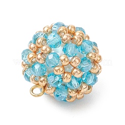 Electroplate Glass & Round Rocailles & Glass Pearl Beaded Pendants&nbsp;PALLOY-MZ00879-04