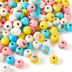 木材ヨーロッパのビーズ  丸犬柄  ミックスカラー  16x15~16mm  穴：4~4.5mm&nbsp;WOOD-TA0002-62