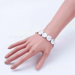 天然ハウライトビーズはブレスレットを伸ばします  フラットラウンド  2インチ（53mm）&nbsp;BJEW-JB02845-03