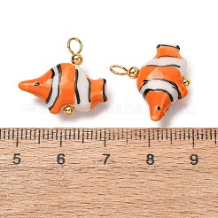 手作りの磁器のペンダント  熱帯魚チャーム  手描き  ファミーユは磁器バラ  真鍮パーツ  18KGP本金メッキ  オレンジ  18~19x19~21x7~8mm  穴：2~2x2.5~3mm&nbsp;PR-CBAC347-08H