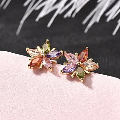 Brass Micro Pave Cubic Zirconia Stud Earrings&nbsp;X-EJEW-R018-10G-03
