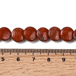 天然石レッドジャスパービーズ連売り  フラットラウンド  10x3~3.5mm  穴：0.7mm  約50個/連  16.06''（40.8センチメートル）&nbsp;G-K366-D02-01