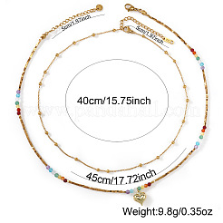 Rainbow Natural Mixed Stoned Beaded Double Layer Necklaces with Stainless Steel Heart Pendant for Beach Vacation&nbsp;KB9378-1
