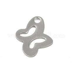 変色しない201ステンレススチールチャーム  バタフライチャーム  ステンレス鋼色  10x11x1mm  穴：1.8mm&nbsp;STAS-C108-30P