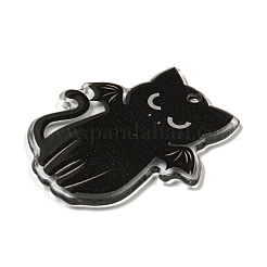 ハロウィーンをテーマにした両面プリントのアクリルパーツ  猫の形  ブラック  38x34x2mm  穴：1.2mm&nbsp;X-OACR-L017-03A