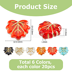 120個6色アクリルビーズ  ゴールドライン入り  葉  ミックスカラー  10~10.5x12.5~13x4~4.5mm  穴：1.8mm  20個/カラー&nbsp;MACR-HS0001-02