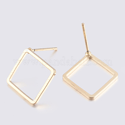 真鍮製スタッドピアスパーツ  長持ちメッキ  菱形  ライトゴールド  16.5x16.5mm  ピン：0.8mm&nbsp;X-KK-F744-03KCG