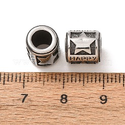 316サージカルステンレススチールヨーロピアンビーズ  大穴ビーズ  幸せという言葉の列  アンティークシルバー  スター  9x8~8.5mm  穴：5mm&nbsp;SA-CBA7555-01AS-11