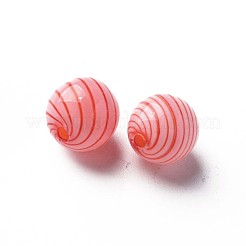 手作りの吹きガラスドームビーズ  縞模様  ラウンド  レッド  12.5~13.5x12~13mm  穴：1~2mm&nbsp;GLAA-T012-44