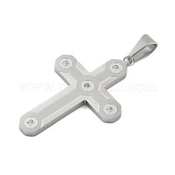 304ステンレススチールラインストーンペンダント  クロス  真空めっき  ステンレス鋼色  44x29x2.5mm  穴：9x5mm&nbsp;STAS-G346-47E-P