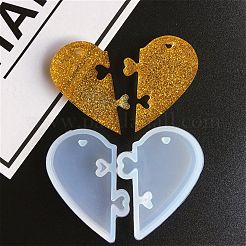 ペンダントシリコンモールド  レジン型  UVレジン用  エポキシ樹脂ジュエリー作り  ハート  ホワイト  46x34x5.5mm  穴：3x4mm＆6x7mm  2個/セット&nbsp;LS-DIY-G009-06