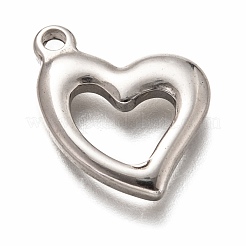変色しない304ステンレススチールペンダント  中空  ハート  ステンレス鋼色  21.5x16x3mm  穴：2mm&nbsp;STAS-H126-17P