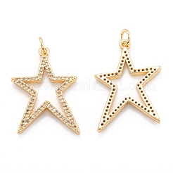 真鍮製マイクロパヴェクリアキュービックジルコニアビーズペンダント  カドミウムフリー＆鉛フリー  長持ちメッキ  スター  18KGP本金メッキ  27x19x2mm  穴：3.4mm&nbsp;ZIRC-M114-26G