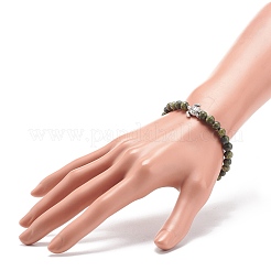 ジェムストーン ラウンド & 合金 ウミガメ ビーズ ストレッチ ブレスレット 女性用  内径：2-1/8インチ（5.3cm）&nbsp;BJEW-JB08579