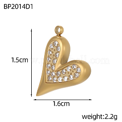 バレンタインデー 304 ステンレススチールペンダント  ハートチャーム  イオンプレーティング（ip）  14KGP本金メッキ  15x16mm  穴：1mm&nbsp;STAS-OY019-84G