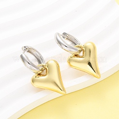 ツートンハート真鍮フープピアス  カドミウムフリー＆鉛フリー  ラックめっき  長持ちメッキ  プラチナ·ゴールデン  38x20mm&nbsp;EJEW-D322-12GP-01B