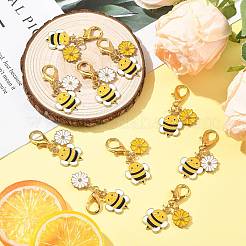 10個 2スタイル 合金エナメル蜂と花のペンダント装飾  合金製カニカン付き  ゴールドカラー  ミックスカラー  46mm  5個/スタイル&nbsp;HJEW-FS00061