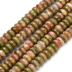 天然石ユナカイトビーズ連売り  ロンデル  4x1.5mm  穴：0.7mm  約155個/連  14.96''（38センチメートル）&nbsp;G-L635-A15-4x2mm