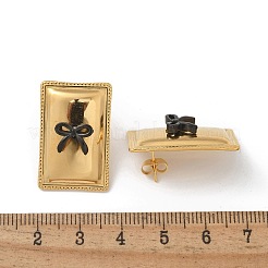 女性用304ステンレススチールアクリルスタッドピアス  ちょう結びの長方形  ゴールドカラー  26.5x17.5mm&nbsp;LS-STAS-Z117-06G