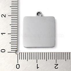 変色しない304ステンレススチールペンダント  スクエアチャーム  ステンレス鋼色  20x17x1.8mm  穴：1.6mm&nbsp;STAS-D025-03P-01