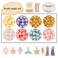 DIYタッセルチャームビーズブレスレット作成キット  フェイクスエードタッセルペンダントを含む  アクリル＆プラスチックラウンドビーズ  合金クラスプ＆ペンダント  アイアン製丸カン  真鍮ビーズ  伸縮性のある糸  ミックスカラー  タッセルペンダント：4個/箱&nbsp;DIY-YW0005-29