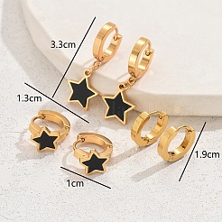 女性用201ステンレススチール製アクリルフープピアス3ペア  スター  ゴールドカラー  19~33x10~13mm&nbsp;BM5587
