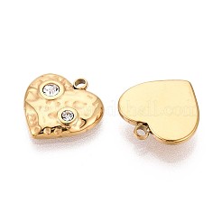 304ステンレススチールクリスタルラインストーンハートチャーム  イオンプレーティング（ip）  18KGP本金メッキ  13.5x13x3mm  穴：1.6mm&nbsp;STAS-T071-18G