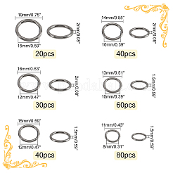 6種類の亜鉛合金リンキングリング  丸いリング  ガンメタ色  11~19x1.5~2mm  内径：8~15mm  約270個/箱&nbsp;FIND-PH0010-24