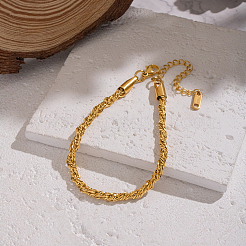 女性用 304 ステンレス シンガポール チェーン ブレスレット  18KGP本金メッキ  7.28インチ（18.5cm）&nbsp;AF5599-1