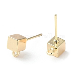 真鍮製スタッドピアスパーツ  水平ループ付き  キューブ  18KGP本金メッキ  8x5mm  穴：1.5mm  ピン：0.7mm&nbsp;X-KK-F862-34G