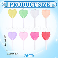 樹脂チャーム  ハートロリポップ  プラチナトーンのループとグリッターパウダー付き  ミックスカラー  46x22mm&nbsp;RESI-WH0026-148B