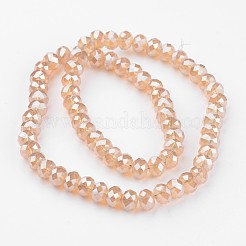 電気メッキガラスビーズセット  イミテーション翡翠  フル虹メッキ  ファセットロンデル  モカシン  8x6mm  穴：1mm  約70個/連  15インチ&nbsp;EGLA-P018-8mm-FR-A08