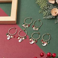 3 ペア 3 スタイル クリスマス スノーマン & ムーン & ワード ノエル合金エナメルダングル スタッド イヤリング  女性用ゴールド 304 ステンレススチール ハーフフープ イヤリング  ミックスカラー  45~53mm  ピン：0.5mm  1ペア/スタイル&nbsp;EJEW-TA00221